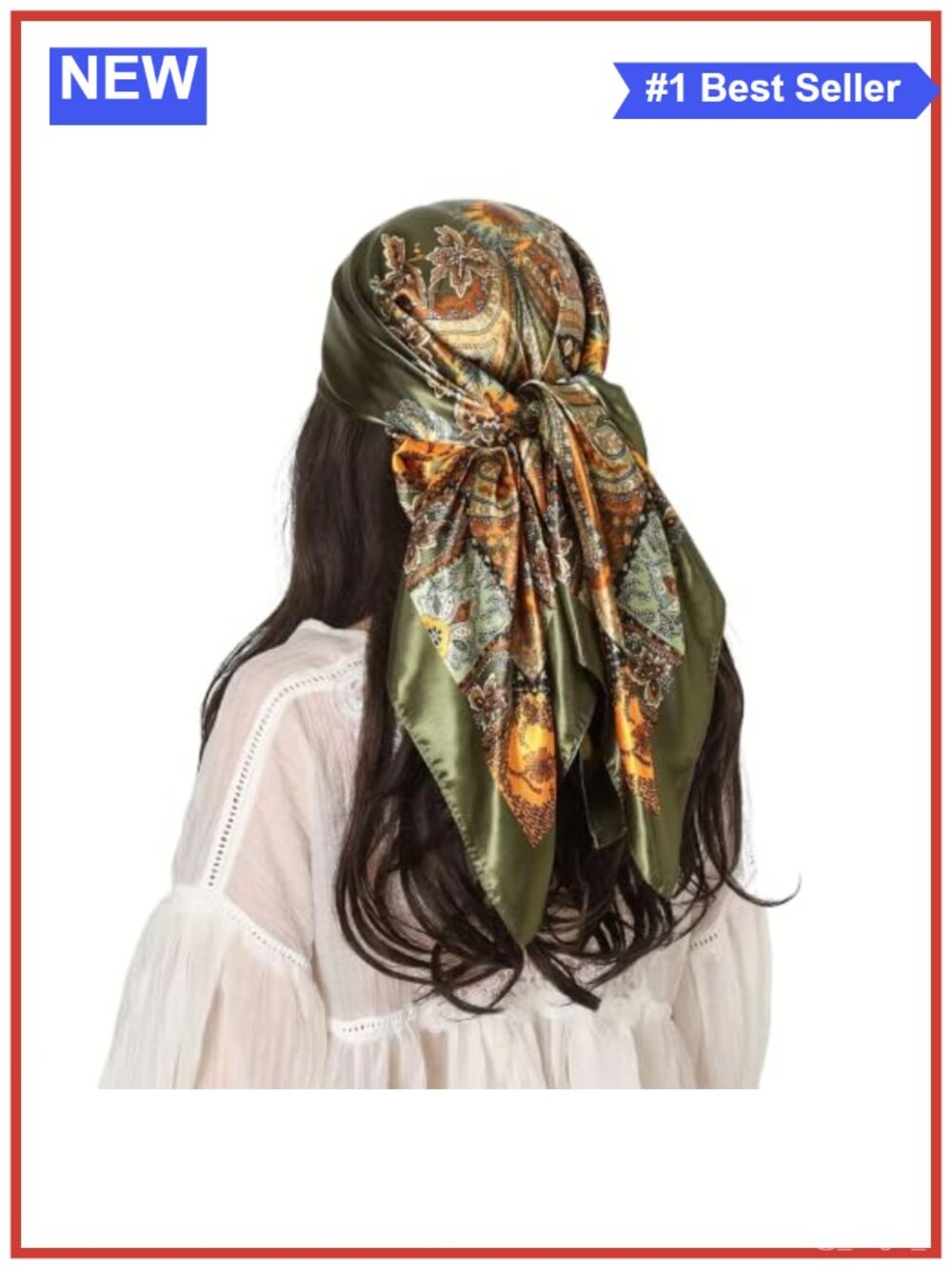 Large Silk Feel Bandana Scarf 35" Square Head Hair Wrap for Women